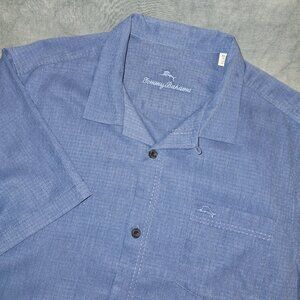 Tommy Bahama IslandZone Men's XL Button Up Shirt Blue Silk Blend Short Sleeve
